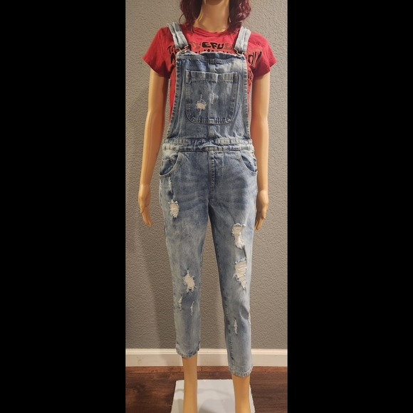 Distressed Denim Overalls - Picture 4 of 16
